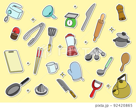 ステッカー風キッチン用品アイコンセット ステッカー風キッチン用品アイコンセット 92420865