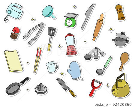 ステッカー風キッチン用品アイコンセット（背景なし） 92420866