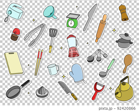 ステッカー風キッチン用品アイコンセット（背景なし） 92420866