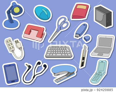 ステッカー風ビジネス用品アイコンセット 92420885