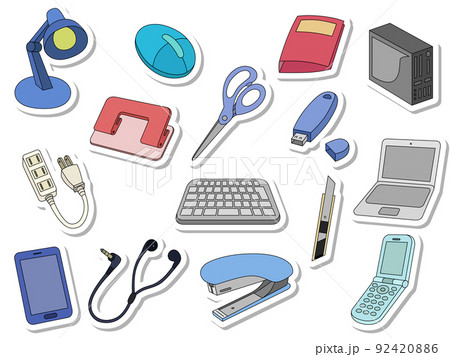 ステッカー風ビジネス用品アイコンセット（背景なし） 92420886