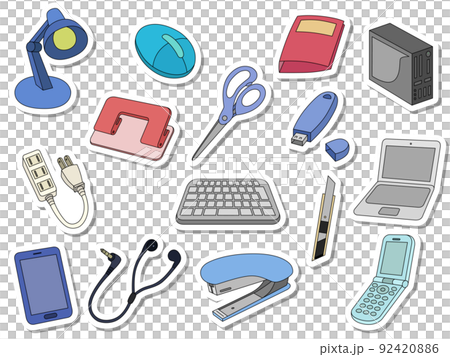 ステッカー風ビジネス用品アイコンセット（背景なし） 92420886