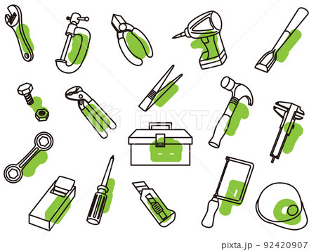アウトラインアクセントの工具アイコンセット 92420907