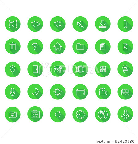 ロングシャドウの線画アイコンセットNo1（緑） 92420930