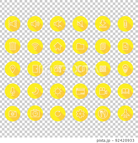 ロングシャドウの線画アイコンセットNo1（黄色） 92420933