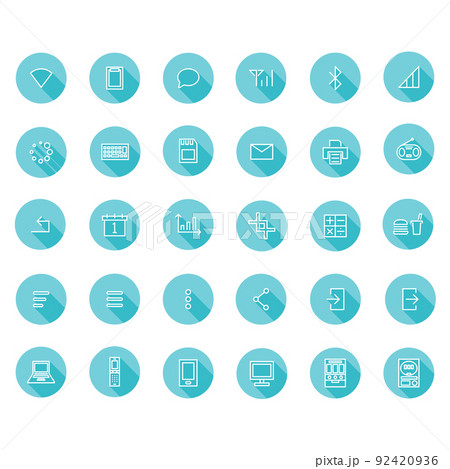 ロングシャドウの線画アイコンセットNo2（水色） 92420936