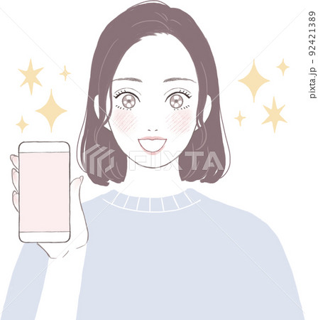 目を輝かせるスマートフォンを持つ女性 目を輝かせるスマートフォンを持つ女性 92421389
