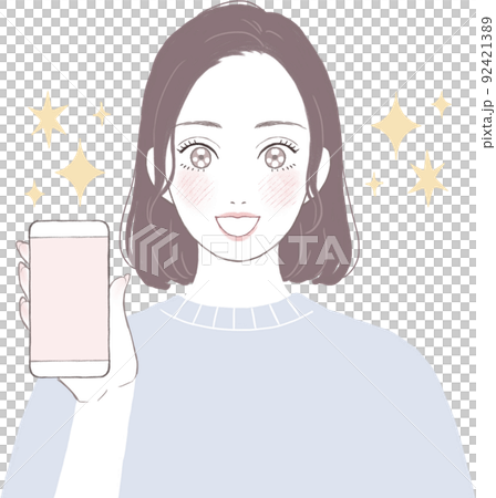 目を輝かせるスマートフォンを持つ女性 目を輝かせるスマートフォンを持つ女性 92421389