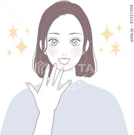 目を輝かせるボブカット ストレート のキレイな女性 のイラスト素材