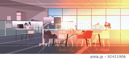 modern business center coworking area office interior empty no people open space cabinet room with furniture 92421906