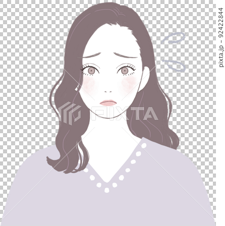 困り顔のロングヘア(ウェーブ)の美人な女性 困り顔のロングヘア(ウェーブ)の美人な女性 92422844