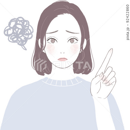 困り顔のボブカット(ストレート)のキレイな女性 指差しver 困り顔のボブカット(ストレート)のキレイな女性 指差しver 92422860