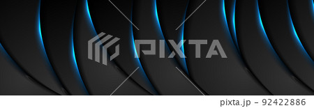 Black tech abstract wavy banner with blue neon glowing light Black tech abstract wavy banner with blue neon glowing light 92422886