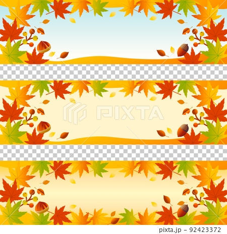 秋 バナー 広告 フレーム 紅葉 もみじ 風景 景色 シンプル コピースペース イラストセットのイラスト素材