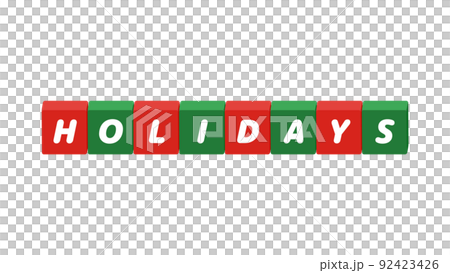 帶有字母HOLIDAYS-Holiday聖誕節圖像素材的紅色和綠色塊的插圖 92423426