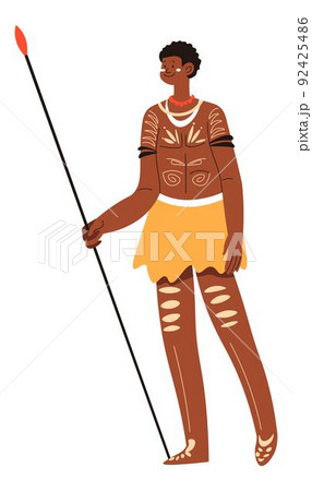 African male character, tribe with spear hunting 92425486