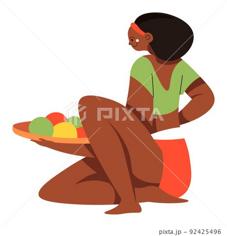 African woman holding trays with food, vector African woman holding trays with food, vector 92425496