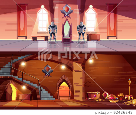 Medieval castle ballroom, dungeon interior vector Medieval castle ballroom, dungeon interior vector 92426245
