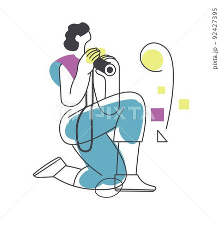 Woman taking photos, shooting hobbies of lady Woman taking photos, shooting hobbies of lady 92427395