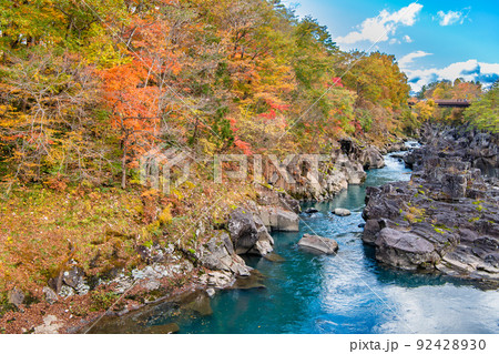 岩手県一関市　紅葉に染まる厳美渓 92428930
