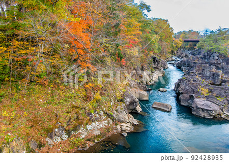 岩手県一関市　紅葉に染まる厳美渓 92428935