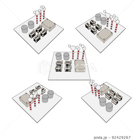 電気工事や工場に使える発電所・変圧器のイラストセット 92429267
