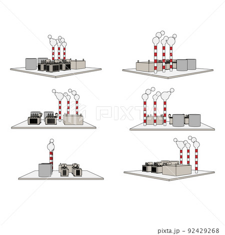 電気工事や工場に使える発電所・変圧器のイラストセット 92429268