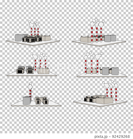 電気工事や工場に使える発電所・変圧器のイラストセット 92429268