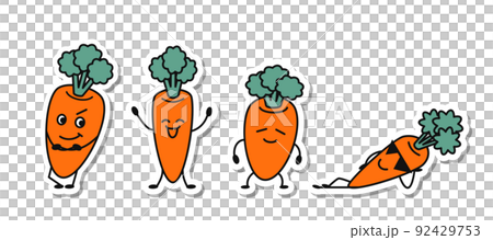 4 carrot character stickers, sticker-like illustrations 92429753