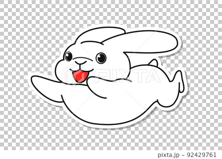 Rabbit sticker running with a smile, sticker-like illustration 92429761