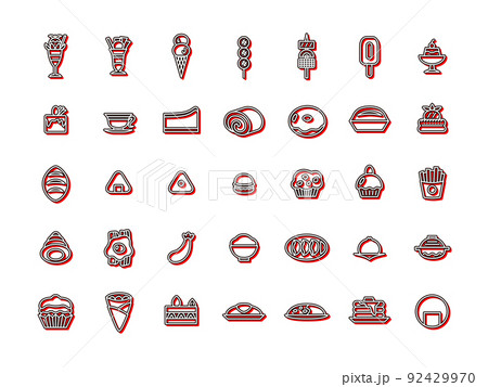 カラーシャドウの食べ物アイコンセット（赤） 92429970