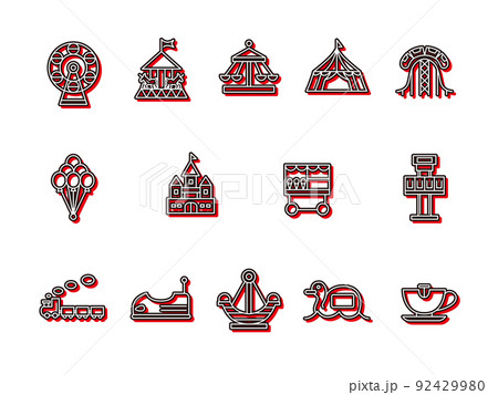 カラーシャドウの遊園地アイコンセット（赤） 92429980