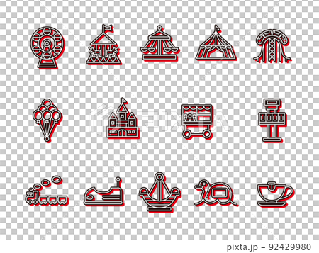 カラーシャドウの遊園地アイコンセット（赤） 92429980