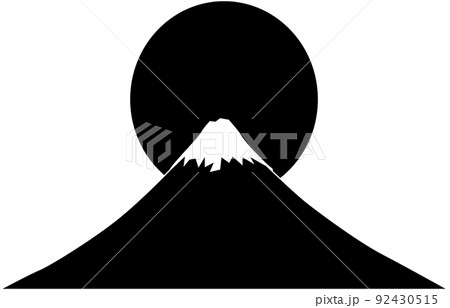 富士山と大きな太陽のシルエットのイラスト素材
