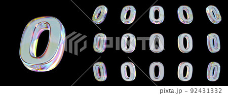 Glass number 0 on a black background. 3D render. 92431332