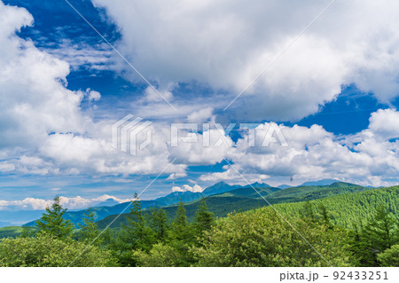 （長野県）入笠山から望む、夏雲、富士山・アルプス 92433251