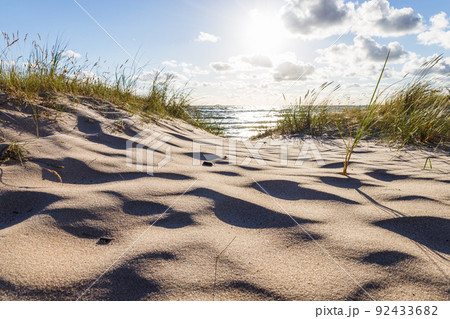 Baltic sea landscape with sandy beach and dunes with grass Baltic sea landscape with sandy beach and dunes with grass 92433682