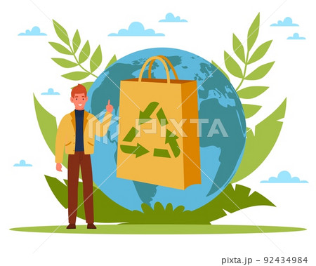 Biodegradable bag. Ecology of zero waste, tiny... - Stock Illustration  [92434984] - PIXTA