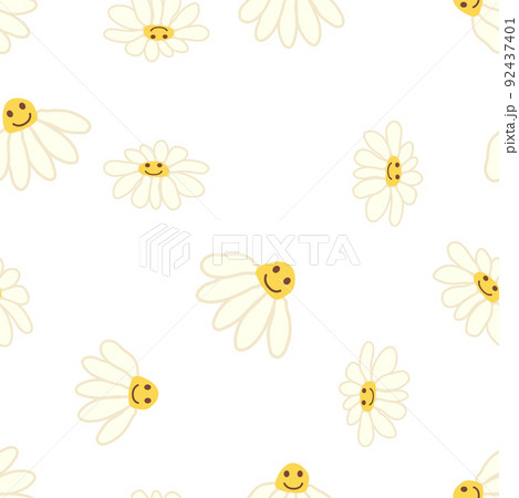 Groovy Daisy Retro Seamless Pattern 70s Vibe のイラスト素材