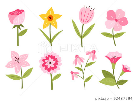 Set of different cute flowers isolated on white 92437594