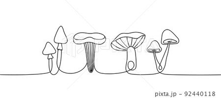 Set of Mushroom one line continuous drawing. Mushroom continuous one line set illustration. Vector minimalist linear illustration 92440118