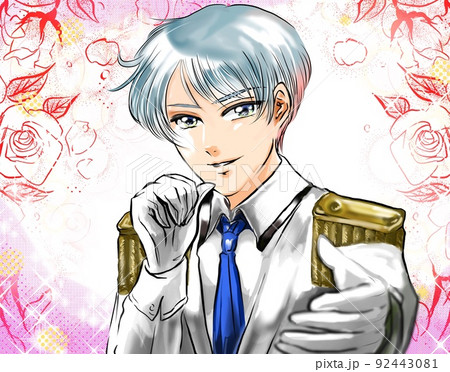 王子様風タキシードを着た銀髪イケメンアイドルが手を差し伸べる漫画風カラーイラストと薔薇の花園背景 王子様風タキシードを着た銀髪イケメンアイドルが手を差し伸べる漫画風カラーイラストと薔薇の花園背景 92443081