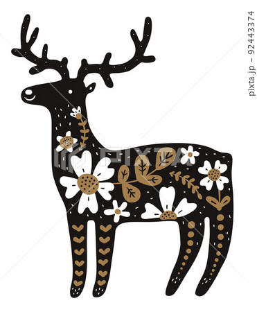 Folk deer with nordic ornament. Scandi style animal 92443374