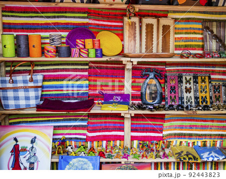 Impressive market stall with handmade souvenirs, Antananarivo, Madagascar 92443823