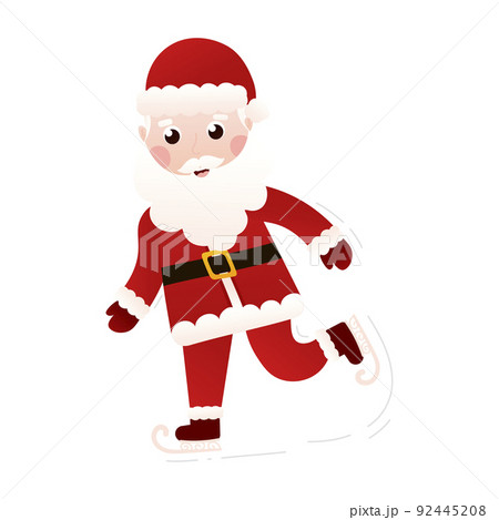 Santa Claus ice skating in cartoon style on white background, clip art for poster design or greetings cards 92445208
