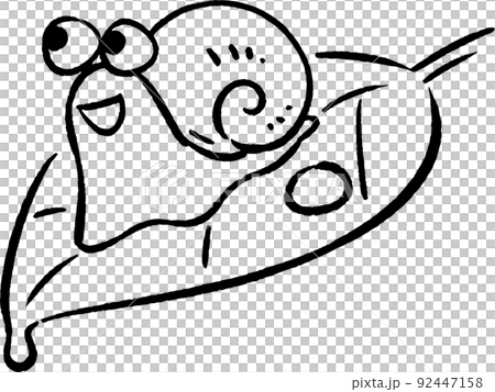 雨の日の葉っぱの上のかたつむり　手描き風イラスト線画素材 92447158