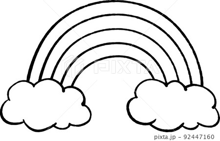 シンプルな虹と雲　手描き風イラスト線画素材 92447160