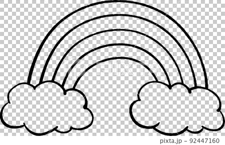 シンプルな虹と雲　手描き風イラスト線画素材 92447160