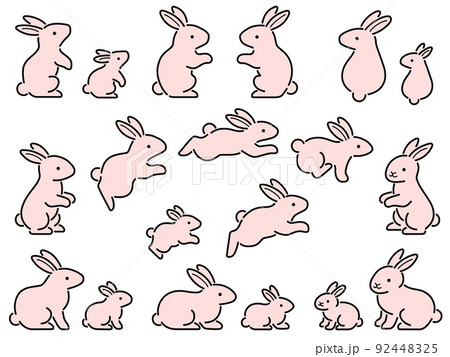 ピンクのウサギの親子のイラストセット 92448325