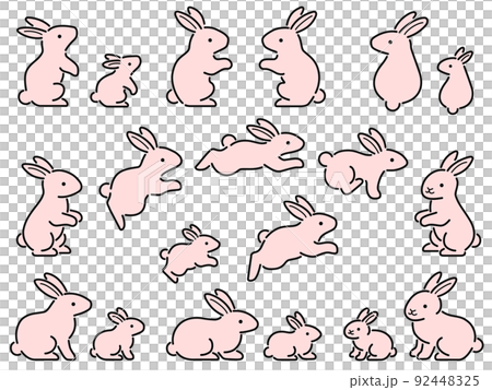 ピンクのウサギの親子のイラストセット 92448325